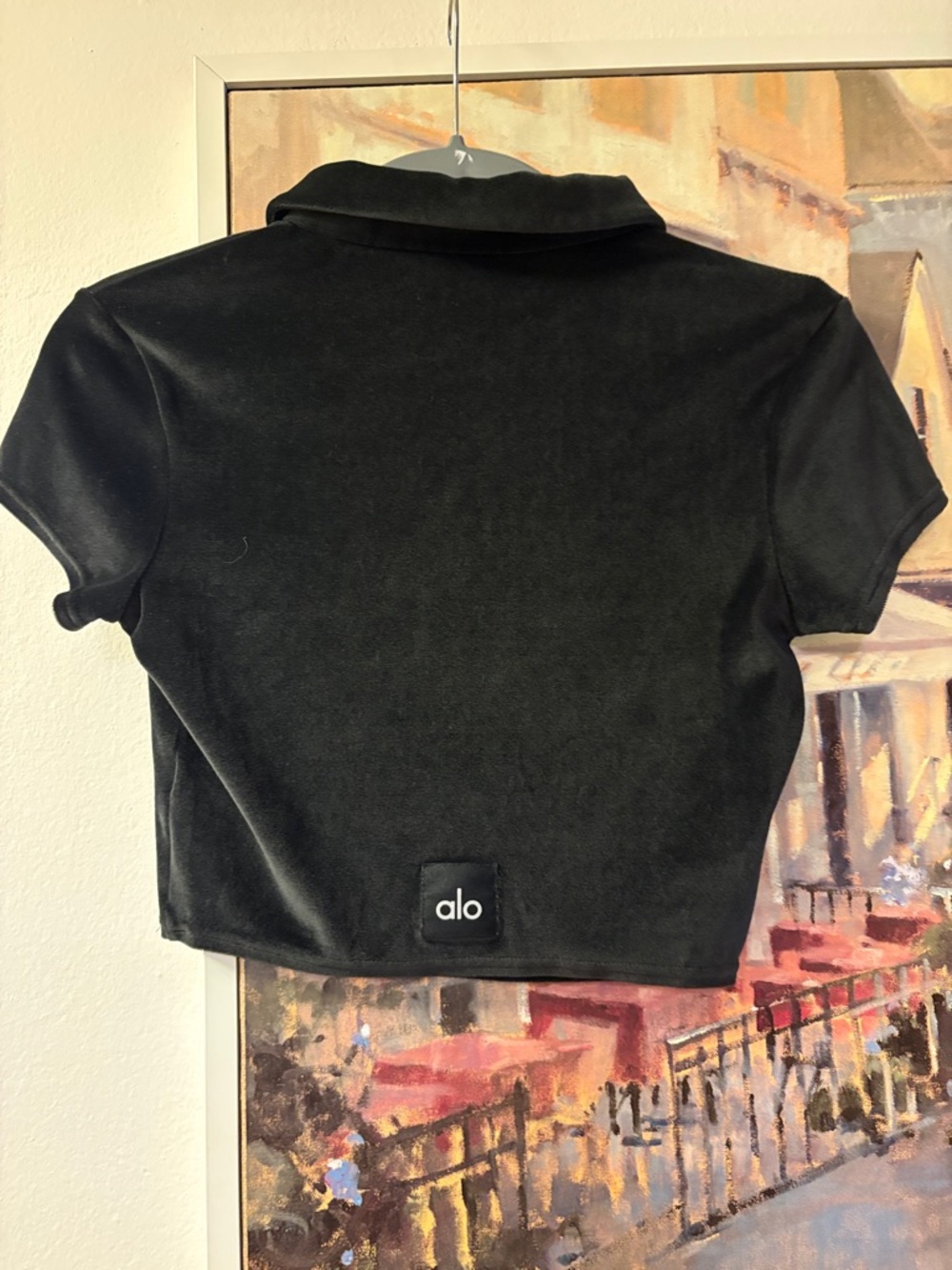 Alo Yoga Velour Choice Polo Black Cropped Short Sleeve Top XS - Picture 3 of 3